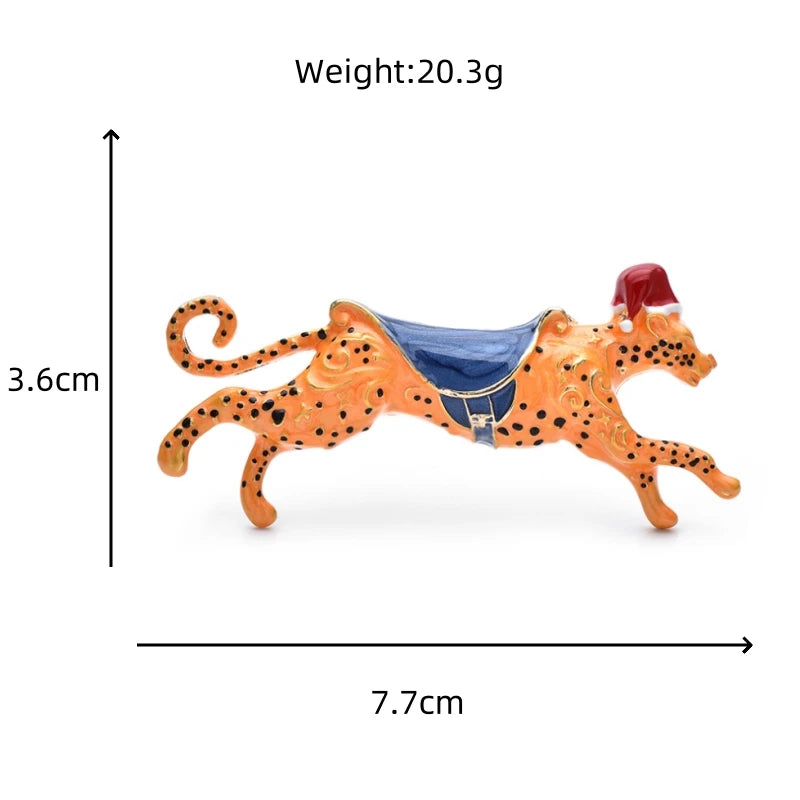 Wuli&baby Orange Spot Enamel Running Leopard Brooch Pin For Men Suit Jewelry Accessory Gift Fashion Badge For Correction