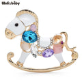 PENDRA Cute Crystal Amusement Park Carousel Enamel Horse Brooch