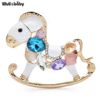 PENDRA Cute Crystal Amusement Park Carousel Enamel Horse Brooch