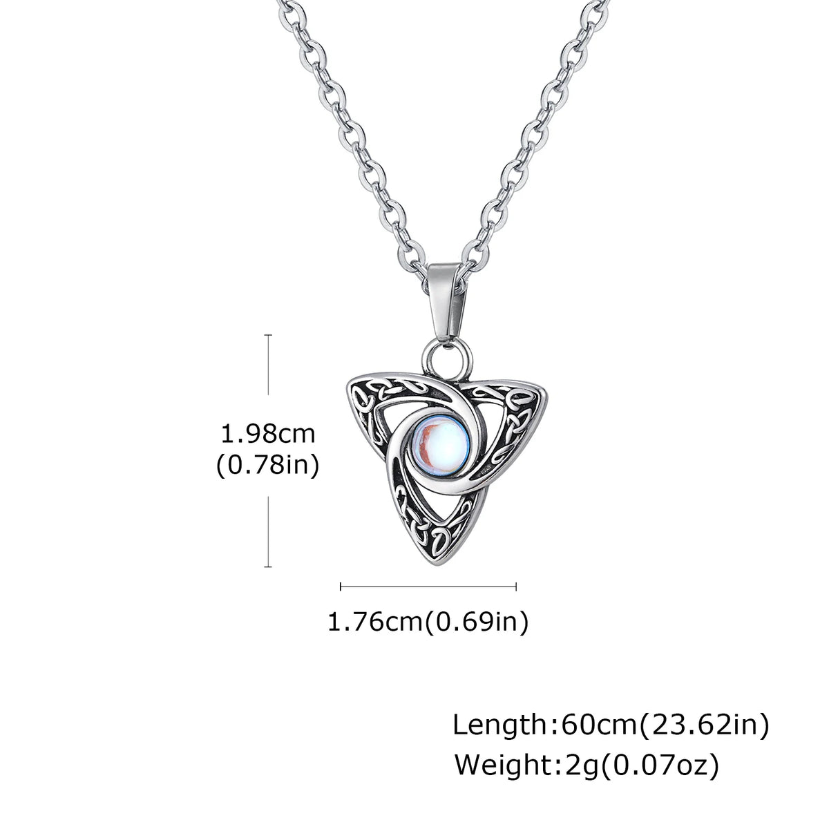 Moonstone Necklace for Men Boys,Waterproof Stainless Steel Celtic Knot Pendant Necklace,Punk Vintage Jewerly Gifts