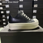 PENDRA Noir Luxe Black Genuine Leather 6cm Platform Flat Sneakers
