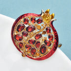 PENDRA Garnet 3-Color Enamel Rhinestone Pomegranate Brooch