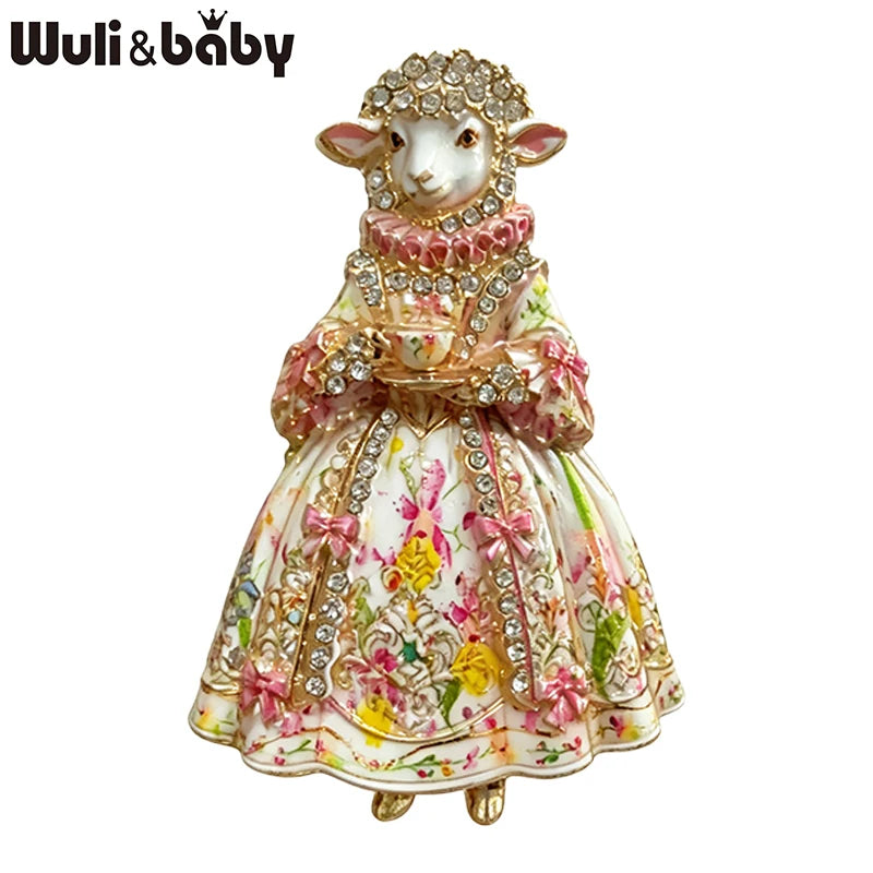PENDRA Regal Rhinestone Sheep Lady Brooch