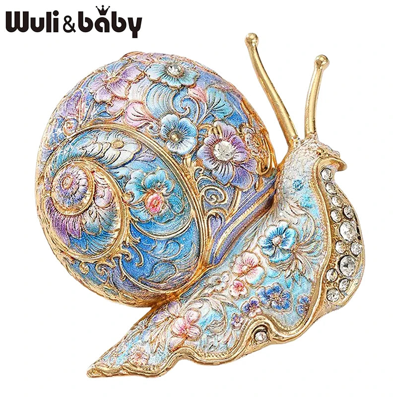 PENDRA Garden Snail Rhinestone Enamel Brooch
