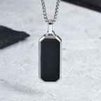 Stylish Men's Black Enamel Necklace,Stainless Steel Geometric Square Small Dogtags Necklace,Anniversary Birthday Father Gift