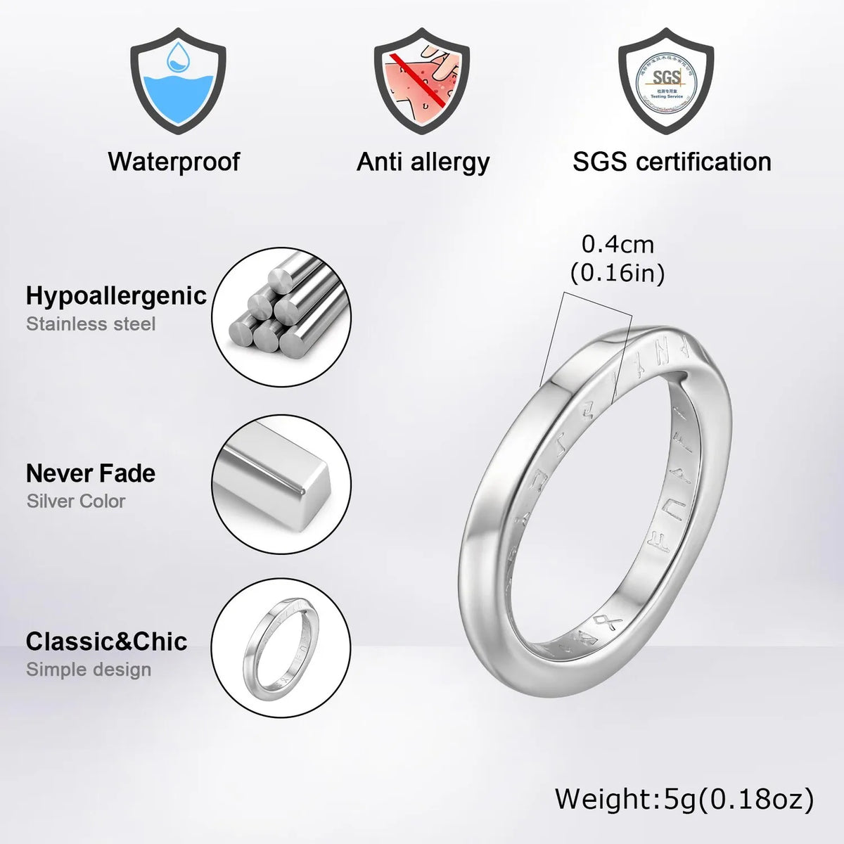 Viking Rune Symbol Mobius Ring for Men,Silver Color Stainless Steel Twisted Ring,Simple Classic Jewelry Gift