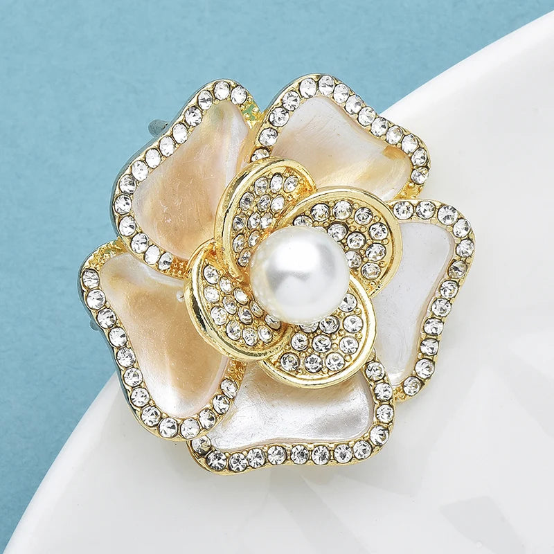 PENDRA Peonia Pearl Enamel Peony Brooch