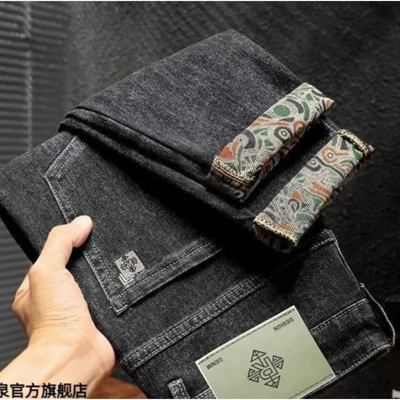 Men's Work Pants 2025 Spring Autumn Men's Casual Jeans New Slim Foot-bound Pants Explosive Street Luxury Washed Elastic Trousers