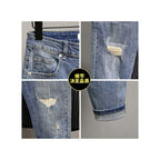 Casual Spring and Autumn Slim Denim Pencil Pants Men's Jean 2024 New Broken Hole Slim Fit Beggar Design High Street Washed Jeans