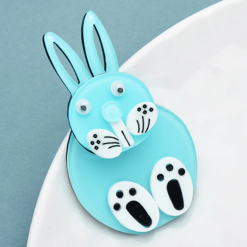 Wuli&baby Acrylic Movable Rabbit Brooches For Women Unisex Lovely Fat Rare Animal Party Casual Brooch Pins Gifts