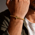 Stylish Men's Cross Bracelet,High Quality Stainless Steel Box Chain with Black CZ, Adjustable Hip Hop Faith Jewelry Gift