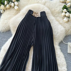 Korean version light mature style high waisted pleated wide leg pants women's spring commuting loose high-end fashion pants