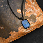 Casual Stainless Steel Men's Rectangular Necklace,Blue Natuarl Stone Lapis Lazuli Pendant,Birthday Father Anniversary Gift