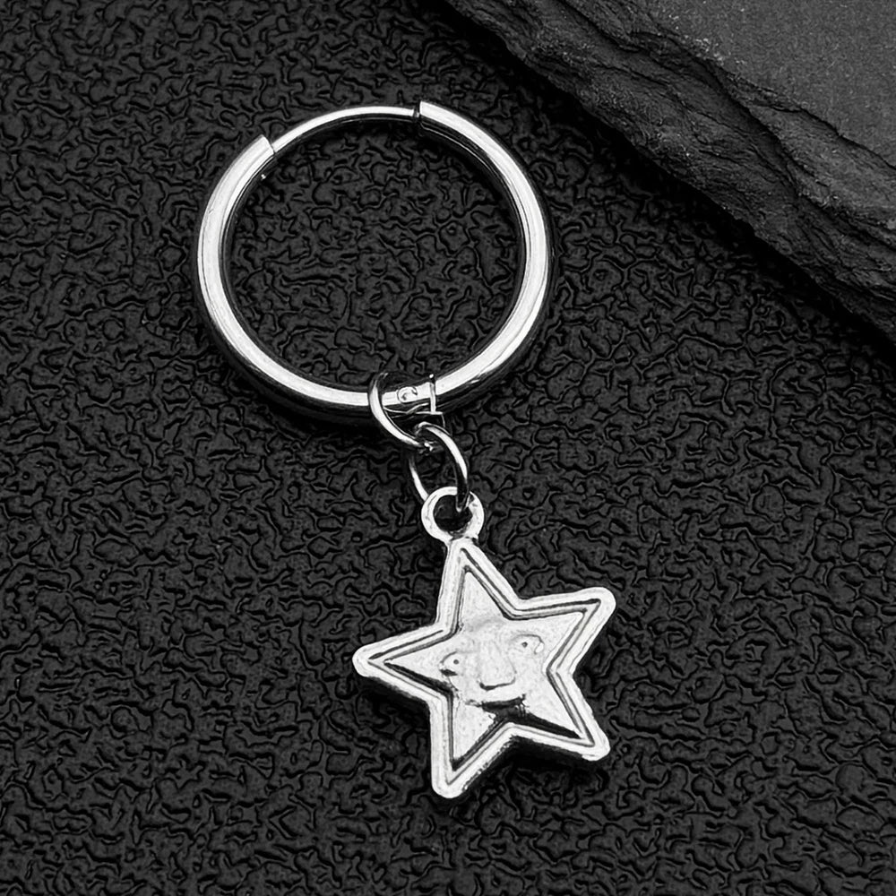 Key Star Hiphop Earrings For Women Men Stainless Steel Silver Color Fashion Punk Rock Ear Rings Rapper Jewelry Accessory