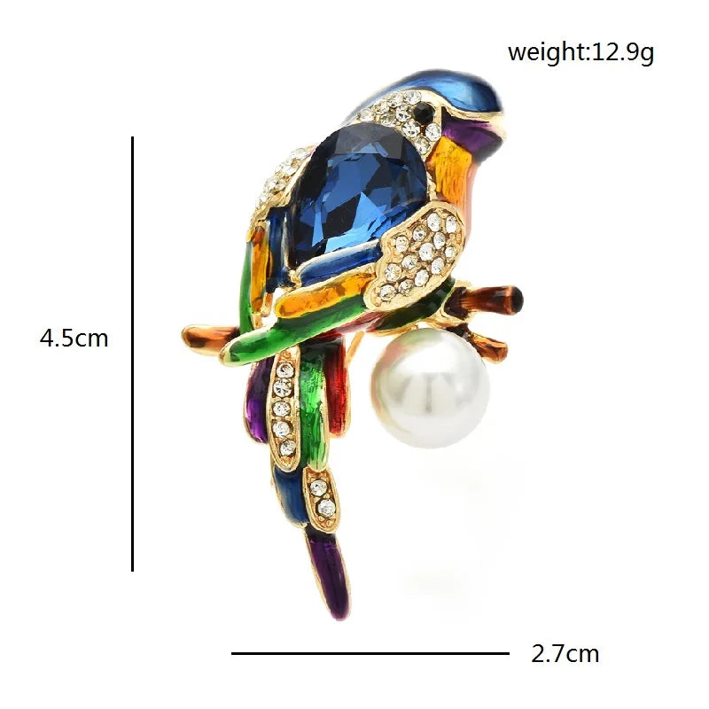 Wuli&baby Cute Bird Brooches For Women Unisex 2-color Enamel Parrot Animal Party Casual Brooch Pins Gifts