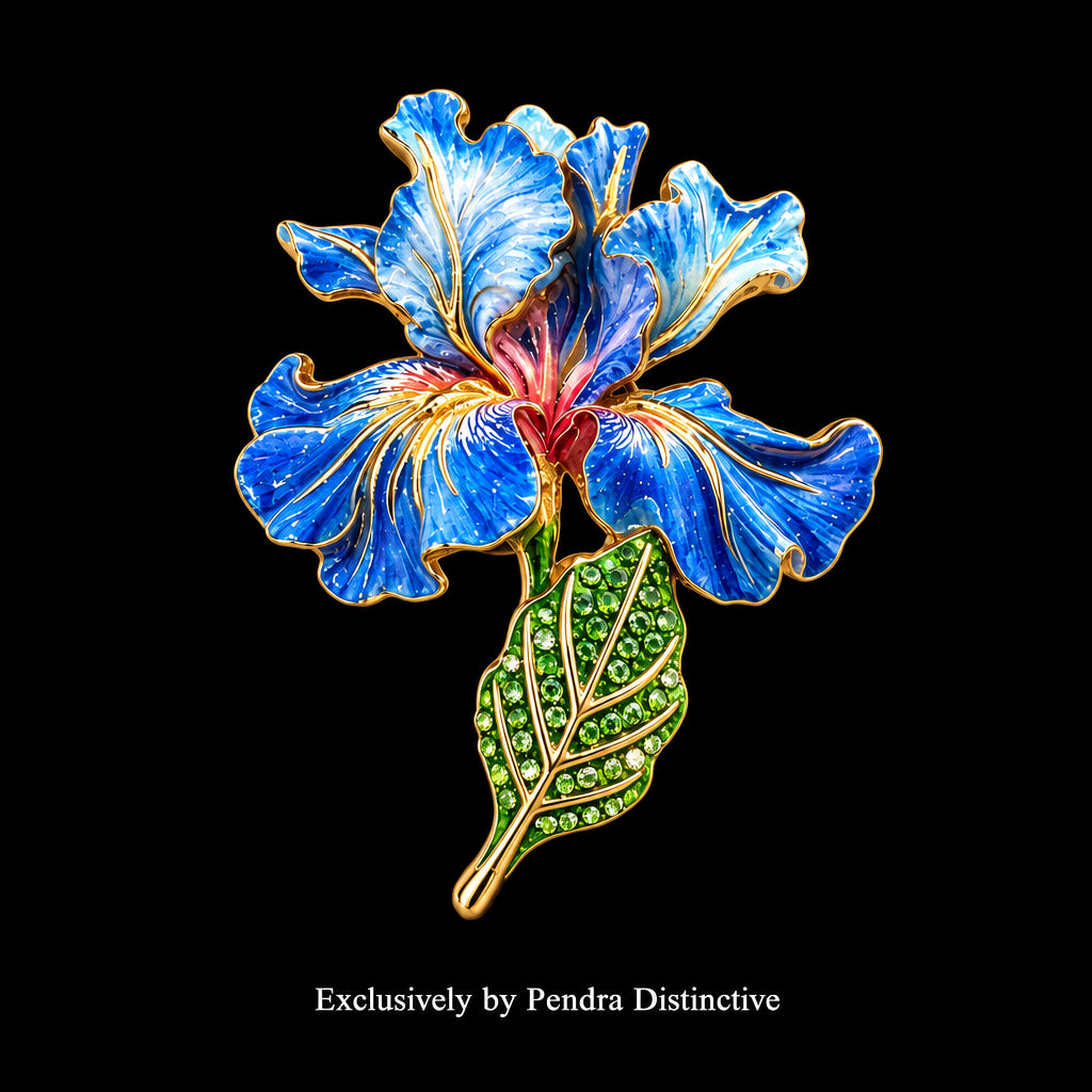 PENDRA Iris 4-Color Enamel Rhinestone Flower Brooch