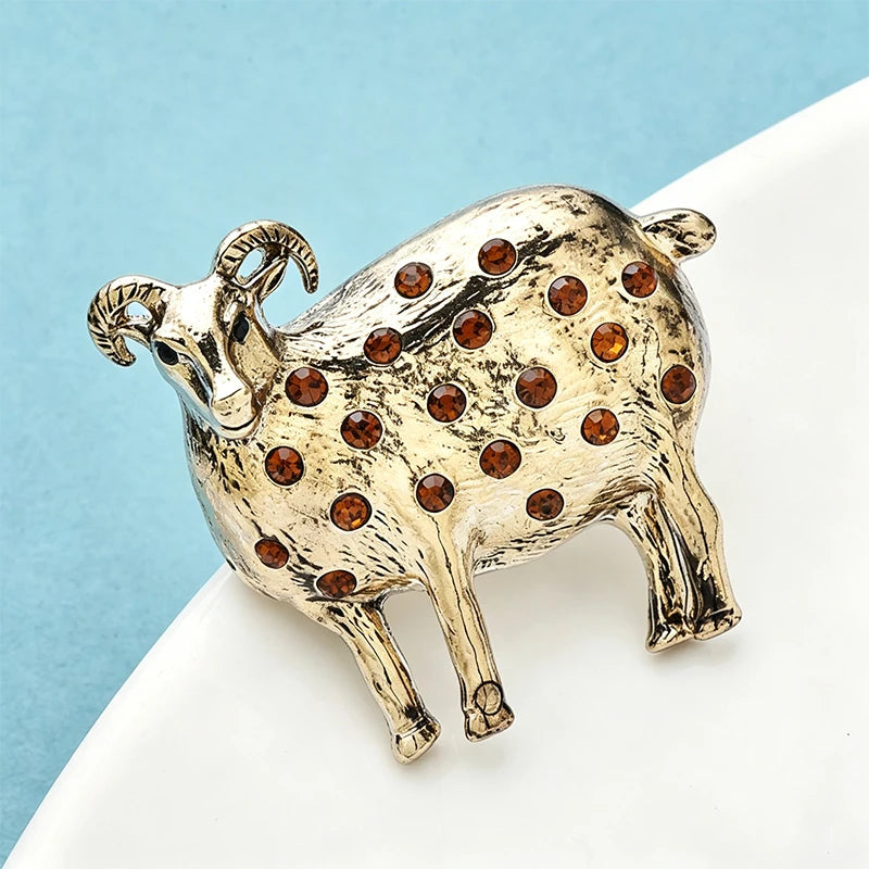 Wuli&baby Vintage Alloy Sheep Brooches For Women Unisex Rhinestone Zodiac Goat Animal Party Casual Brooch Pin Gifts