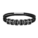 Customized Baeded Bracelets for Men Boys,3-Layers Leather Bracelet with Stainless Steel Tube,Jeweley Gift for Dad Husband