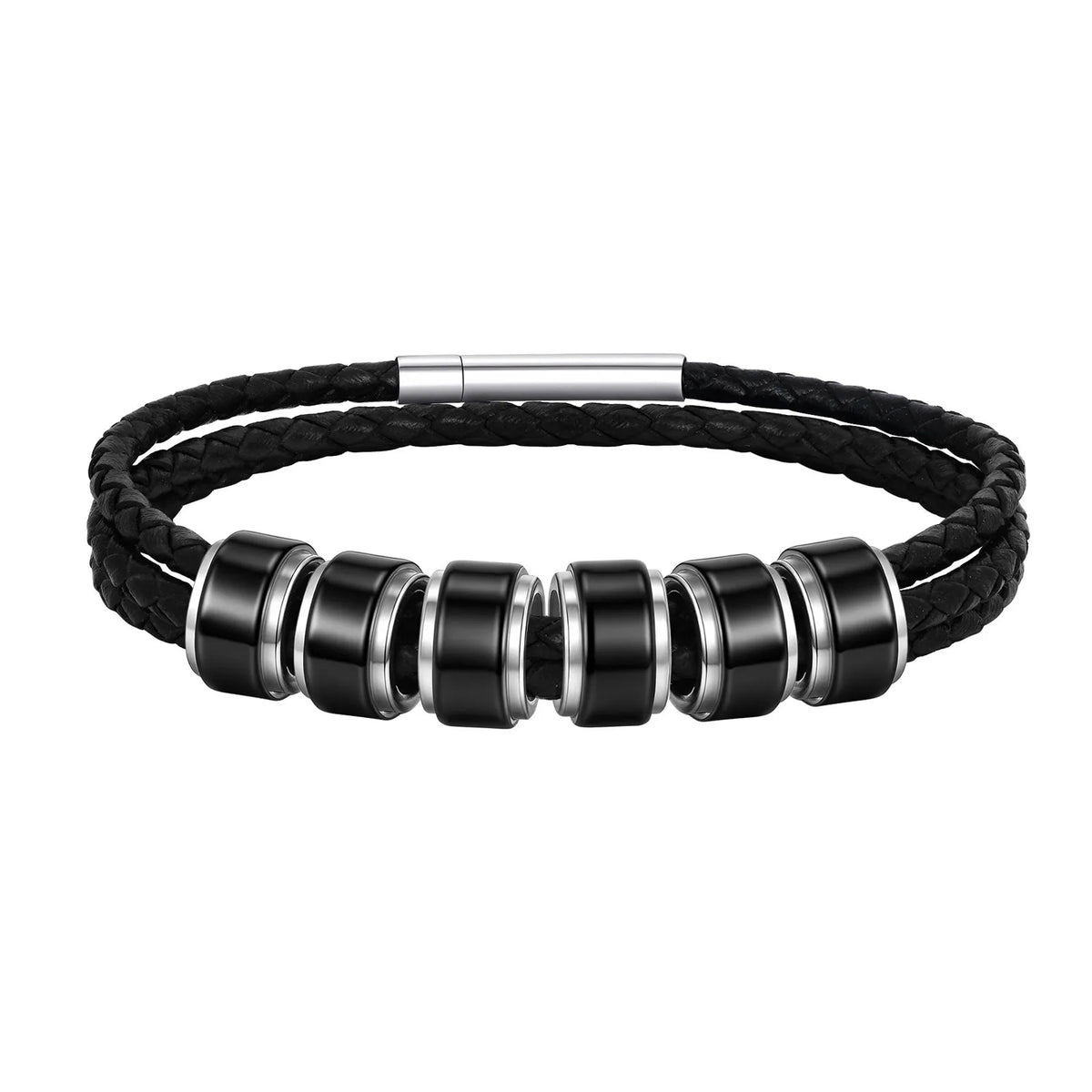 Customized Baeded Bracelets for Men Boys,3-Layers Leather Bracelet with Stainless Steel Tube,Jeweley Gift for Dad Husband