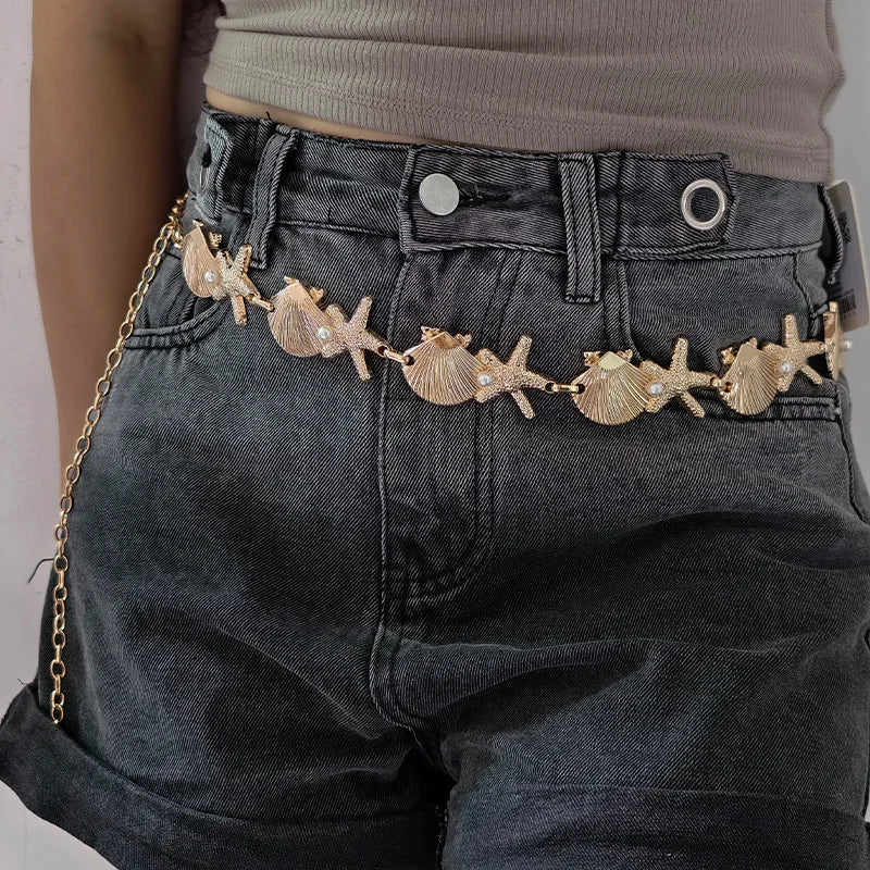 Vintage Metal Starfish Conch Seaside women's Waist Belly Belt Chain for Women New Fashion Boho Summer Beach Sexy Body Jewelry