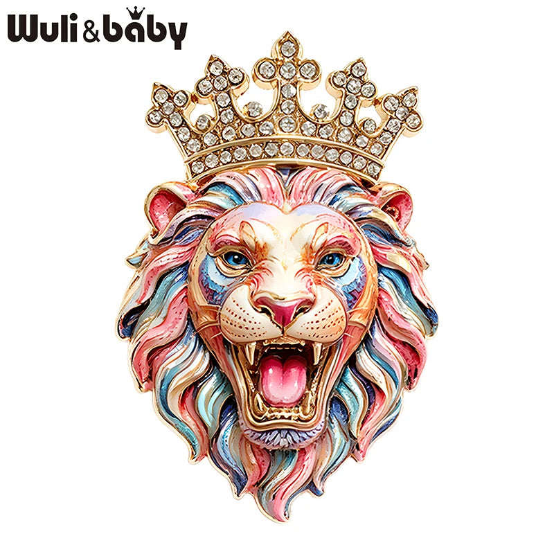 PENDRA Crown Lion Rhinestone Brooch