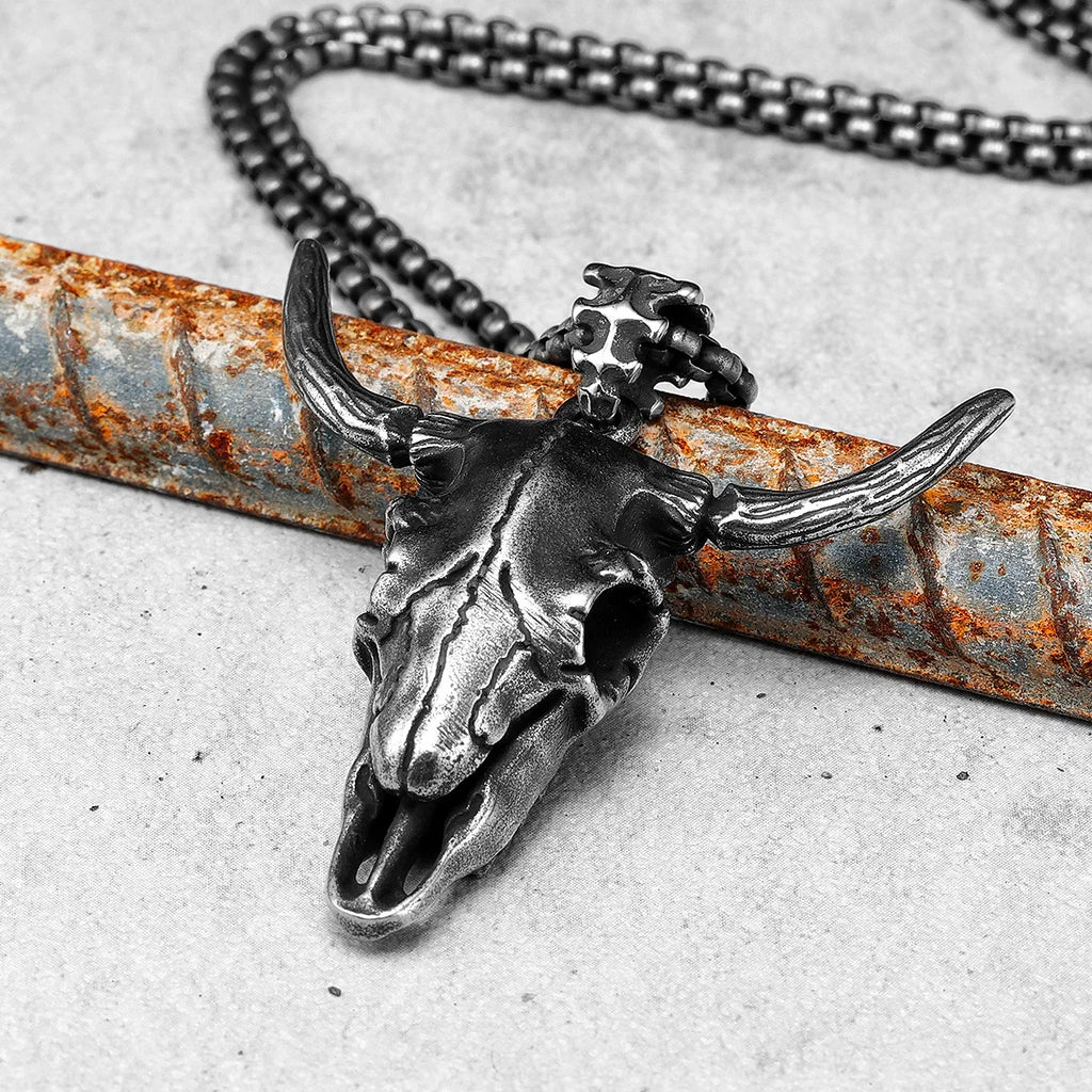 PENDRA OX Skull Western Steel Necklace