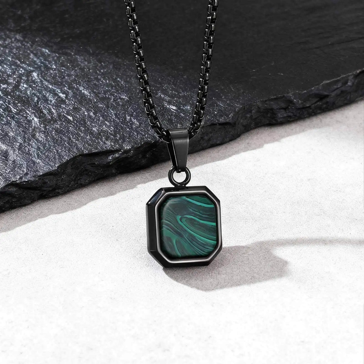 PENDRA Square Stone Green Pendant Necklace