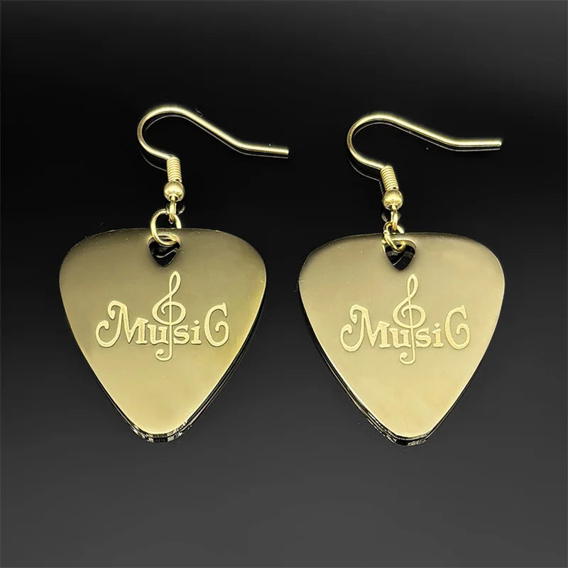 Hip Hop Guitar Pick Musical Drop Earrings for Women Stainless Steel Gold Silver Color Rock Music Earring Jewelry
