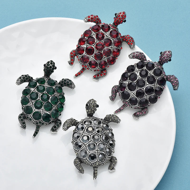 Wuli&baby Vintage Big Turtle Brooches For Women Unisex 4-color Rhinestone Sea Animal Party Casual Brooch Pins Gifts