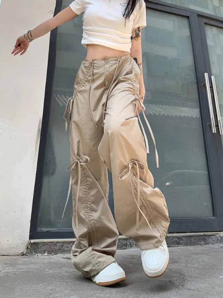 PENDRA Bowtie Wide Leg Drawstring Cargo Pants