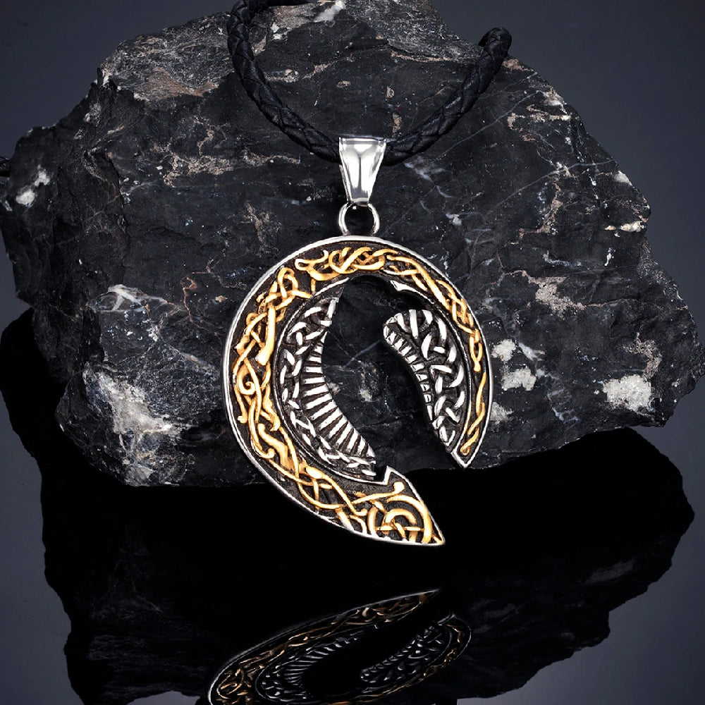 PENDRA Celtic Knot Rune Crow Necklace
