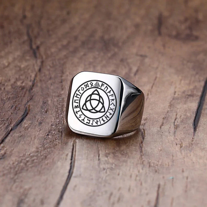 Men Viking Vegvisir Pirate Signet Ring, Free Custom Personalized Stainless Steel Finger Bands Ring for Boys, Amulet Jewelry Gift