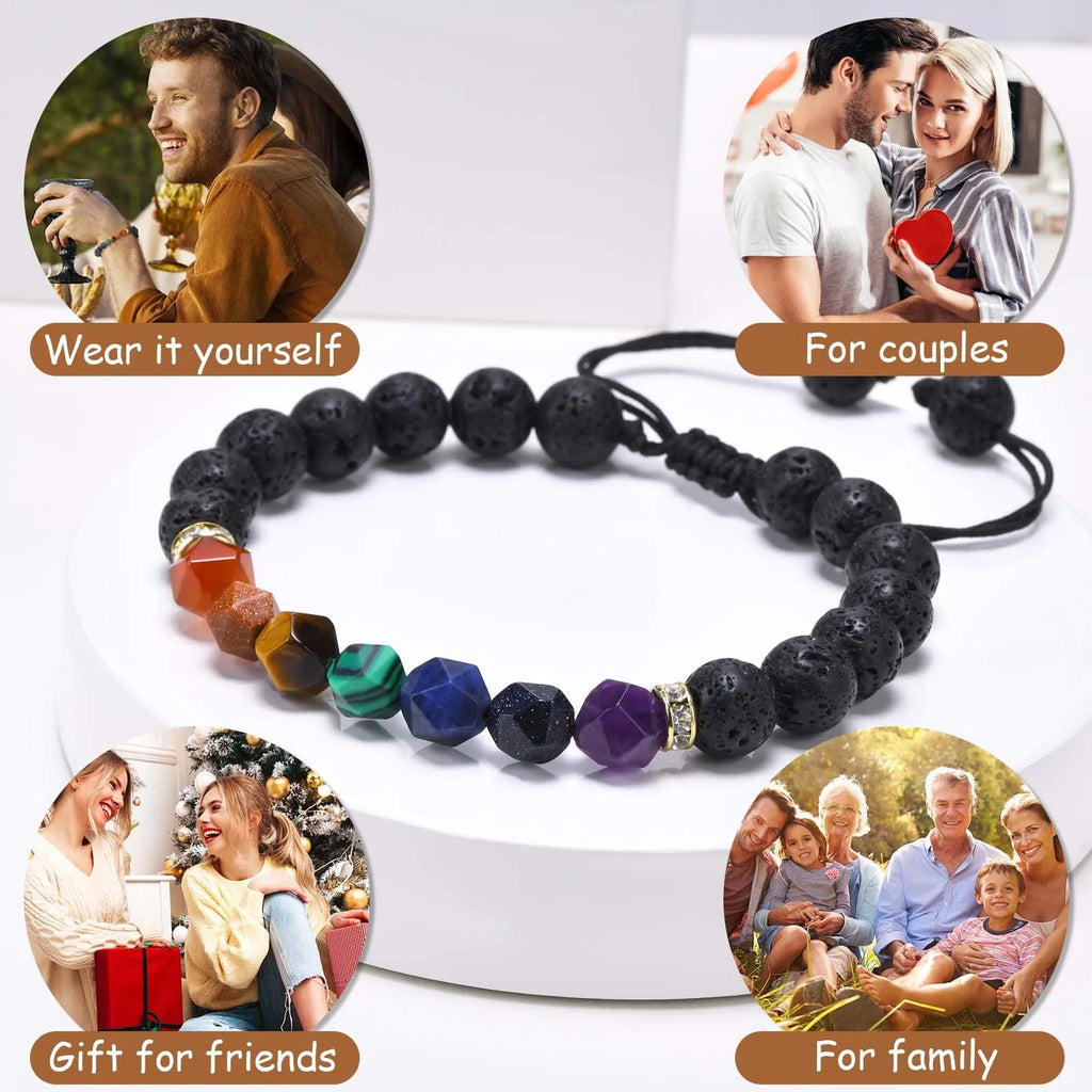 Black Natural Stone Bracelets for Men Boy Gifts, Lava Rock Beaded Wristband,Stress Relief Jewelry Gifts for Dad Grandpa Husband