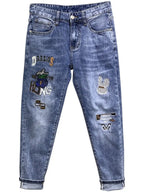 Luxury Brand Men's Slim Denim Jeans Casual Pencil Pants with Embroidery 2024 New Korean Fashion Autumn Summer Blue Long Pants