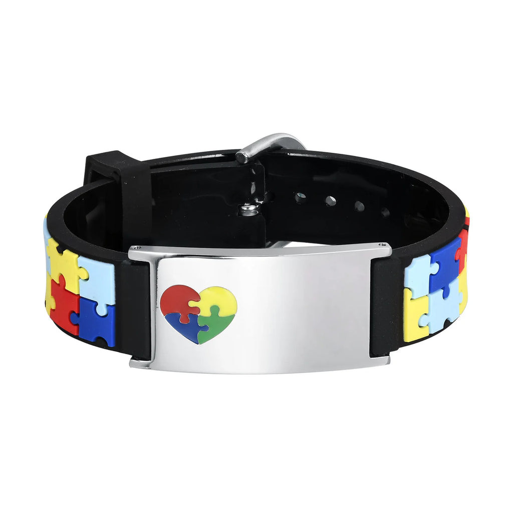 Personalized Autism Bracelet for Little Boy Girl ,Engraved Medical Alert ID Adjustable Silicon Bracelet,Aspergers Gift