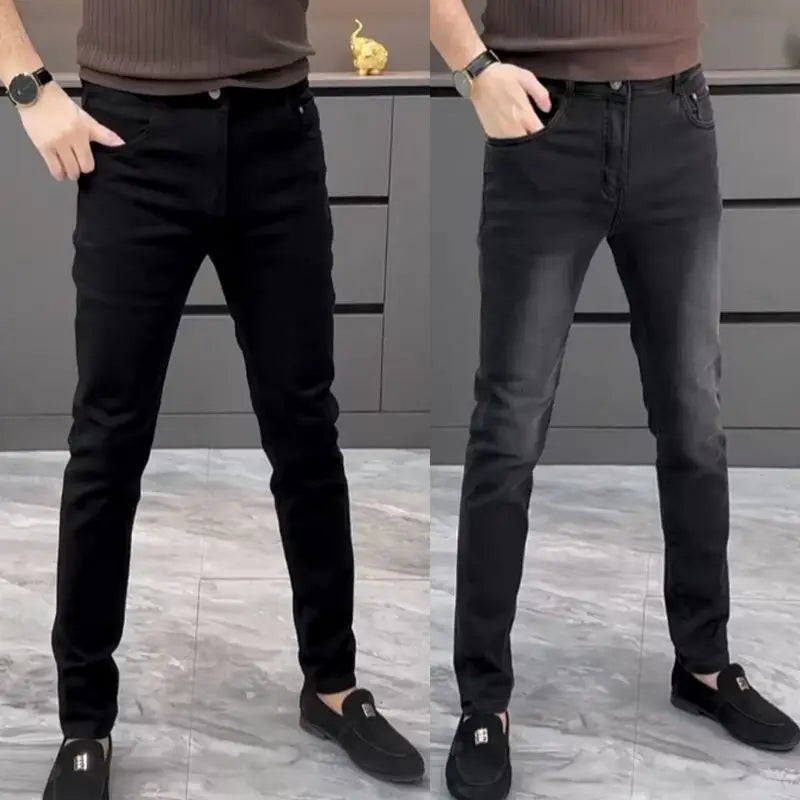 High-end Jeans Men's Spring and Summer Versatile Slim Pants  Black Trendy Brand Business Trousers Men Clothing Low Rise Jeans