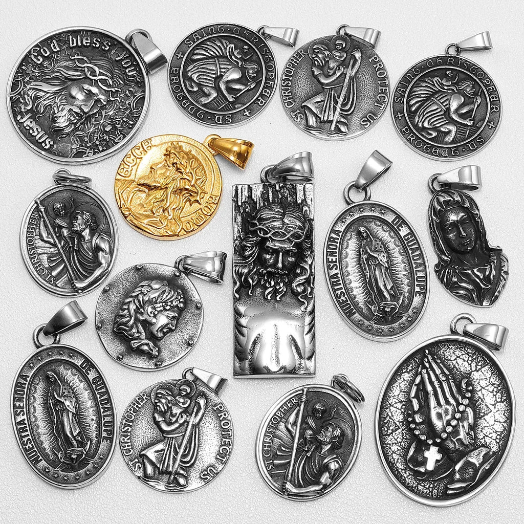 PENDRA Jesus Angel Cross Steel Necklace