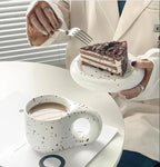 Creative chubby ceramic cup and saucer set, big handle design ins wind mug, macaron breakfast coffee