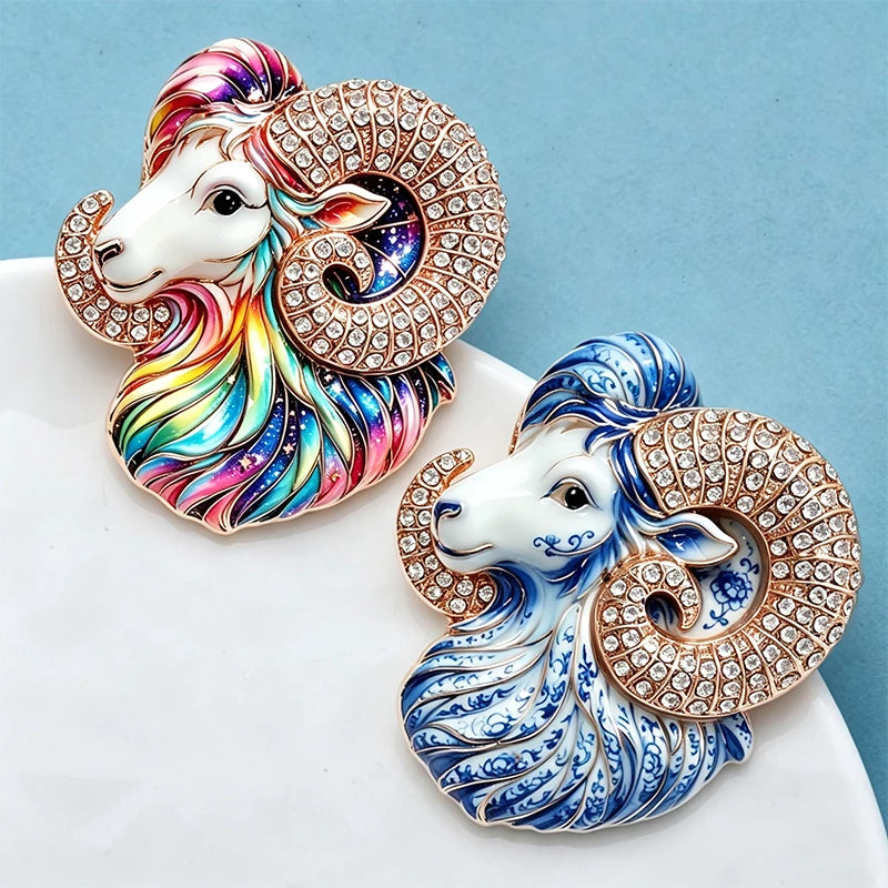PENDRA Zodiac Goat Rhinestone Brooch