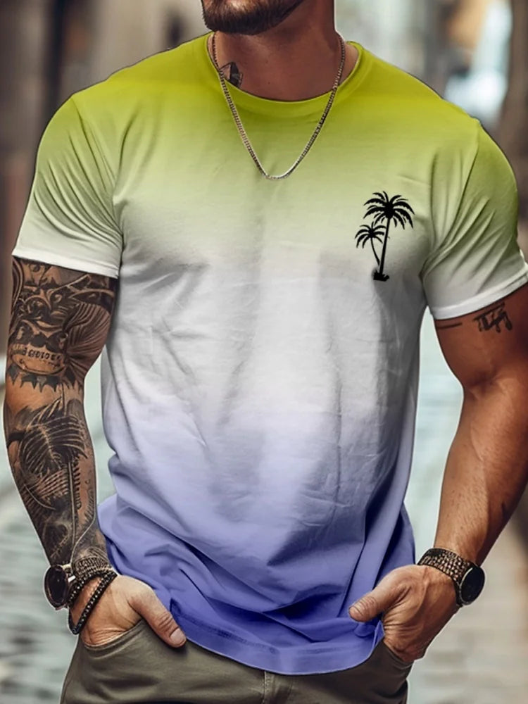 Summer Daily Casual Men's Loose-fitting Top 3D Wave Print Men's T-shirt Outdoor Seaside Men's Fashionable Short-sleeved Shirt