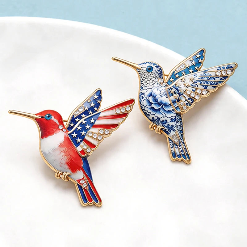 PENDRA Skywing Hummingbird Rhinestone Bird Brooch