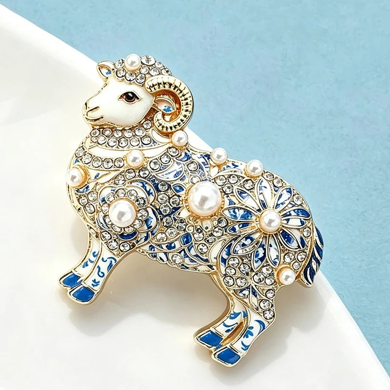 PENDRA Regal Pearl Goat Zodiac Brooch