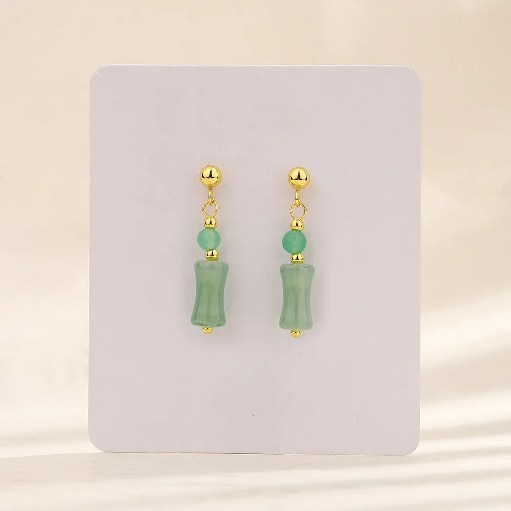 VENTFILLE 925 Silver Gold Color Hetian Jade Earrings for Women Girls Festival Gift Green Round Jewelry Dropshipping Wholesale