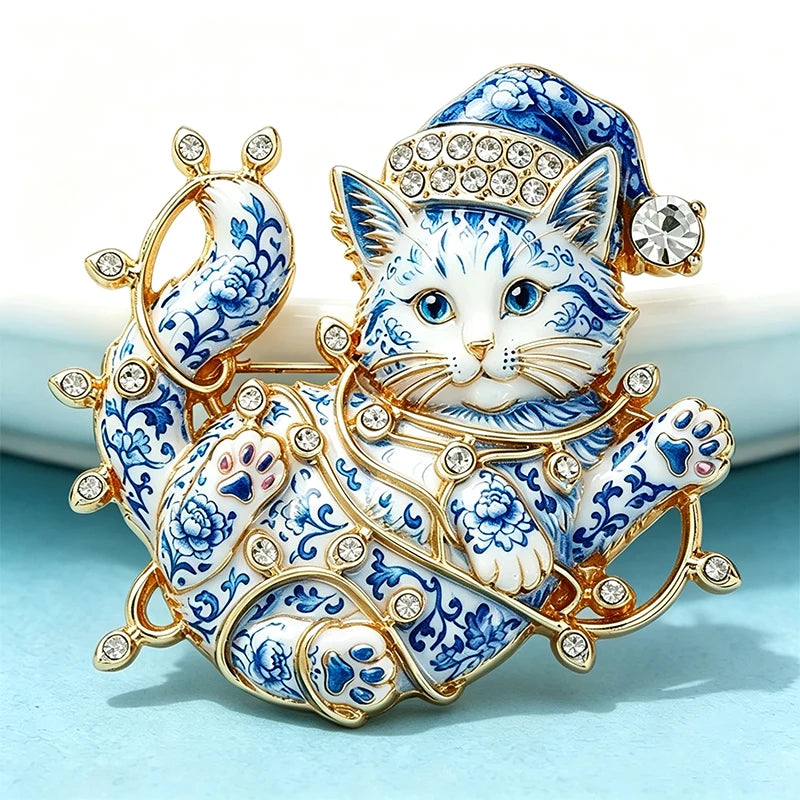 PENDRA Lights Rhinestone Christmas Cat Brooch