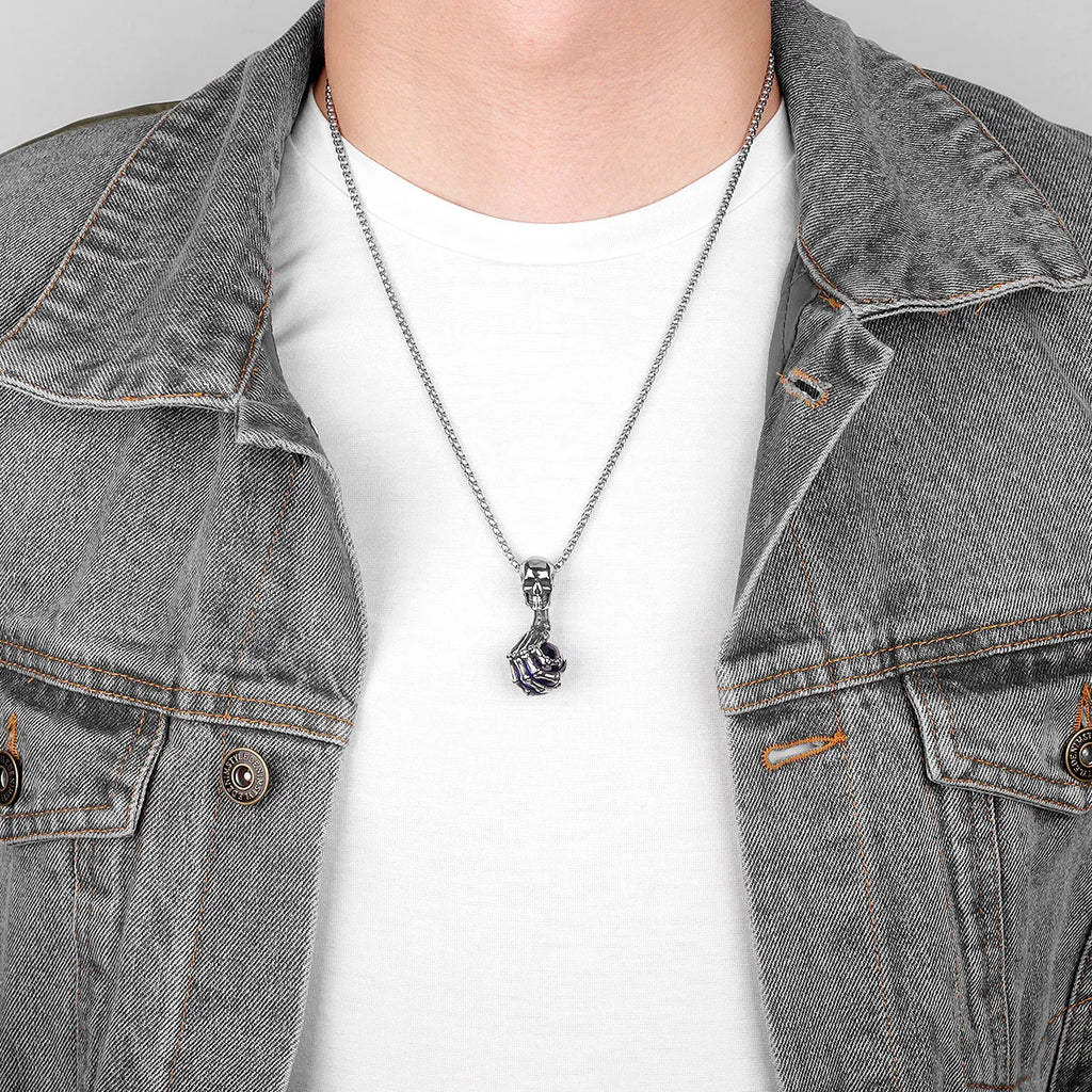 PENDRA Skull Claw Beads Steel Necklace