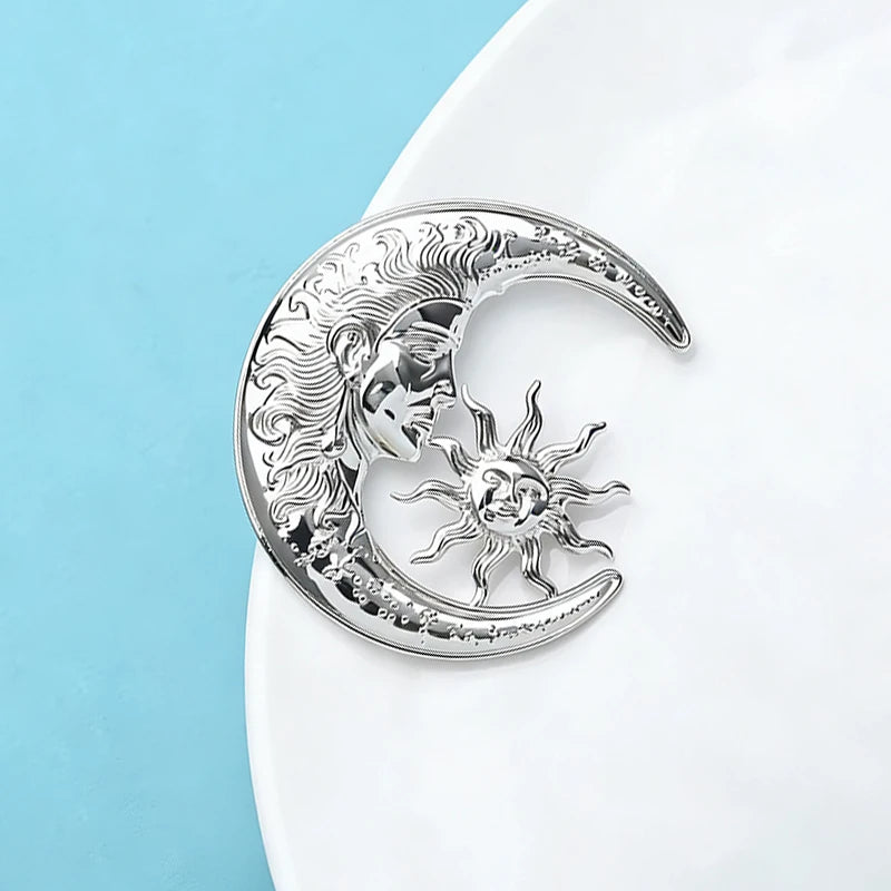 Wuli&baby Stainless Steel Sun And Moon Brooches For Women Unisex 2-color Moon-God Luna Figure Minilmaist Chic Brooch Pins Gifts