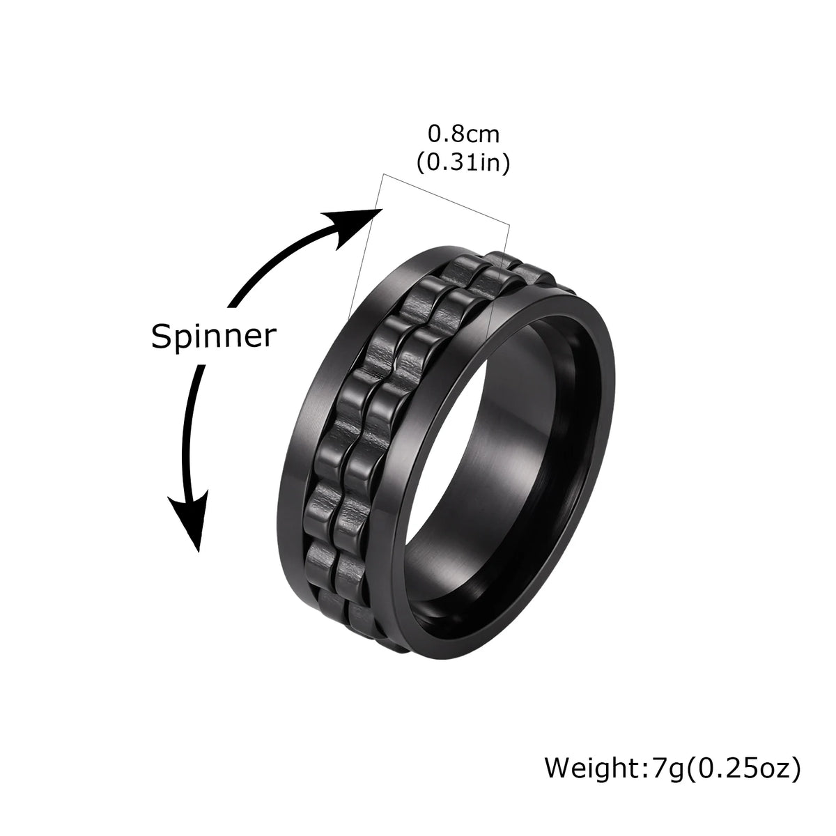 Gear Chain Rotating Spinning Ring for Men,Punk Stainless Steel Anti Stress Ring Gift