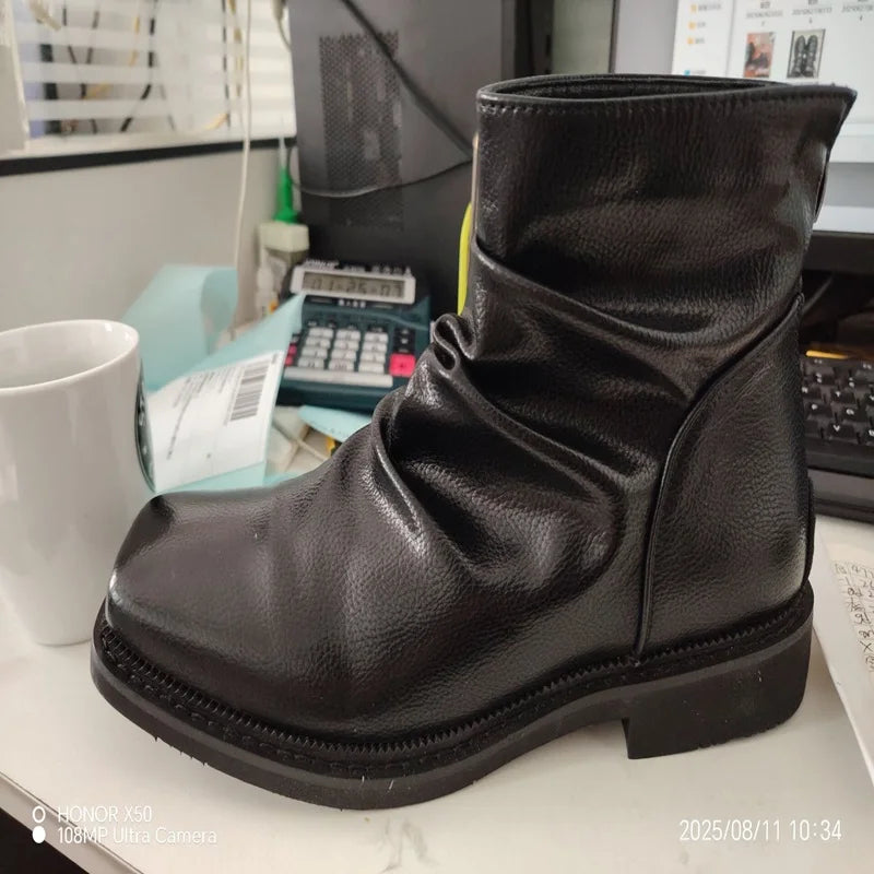 PENDRA Leather Zipper Platform Boots