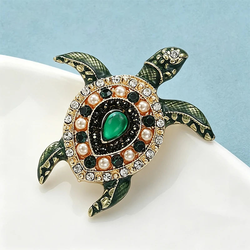 PENDRA Enamel Sea Turtle Rhinestone Brooch