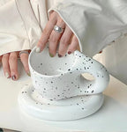 Creative chubby ceramic cup and saucer set, big handle design ins wind mug, macaron breakfast coffee